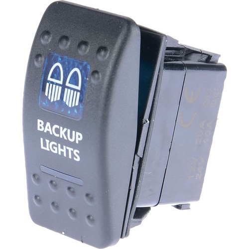 Drivetech 4x4 Rocker Back Up Lights Switch On/Off SPST 12 or 24V Blue Illuminati