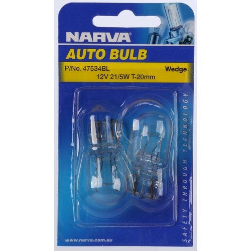 Narva T-20mm Wedge Globe 12V 21/5W W3 X 16Q Double Blister - 47534BL Car Wiring