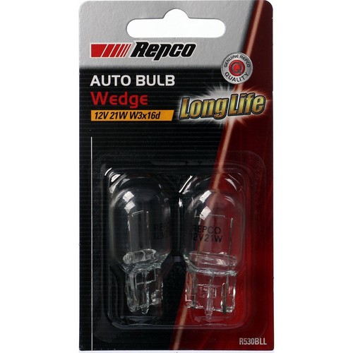 Repco W21W Wedge Globe 12V 21W W3x16d Pack of 2 - R530BLL Car Wiring Adapter