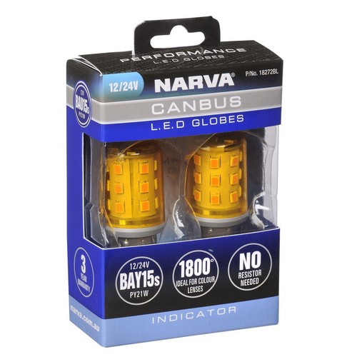 Narva 12V Gen III LED BAU15S Resistor-Free Indicator Globes (2) - 18272BL Auto