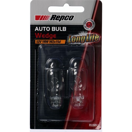Repco W16W Wedge Globe 12V 18W W2x15d Pack of 2 - R526BLL Car Wiring Adapter