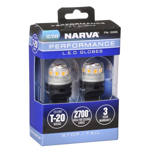 Narva 12V Gen III LED T20 W21/5W Wedge Globes (2) - 18268BL Car Lighting