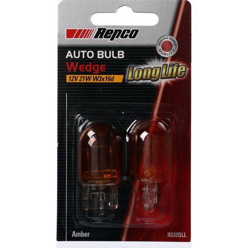 Repco WY21W Wedge Amber Globe 12V 21W W3x16d Pack of 2 - R532BLL Car Wiring