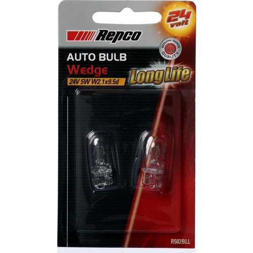 Repco W5W Wedge Globe 24V 5W W2.1x9.5d Pack of 2 - R502BLL Car Wiring Adapter