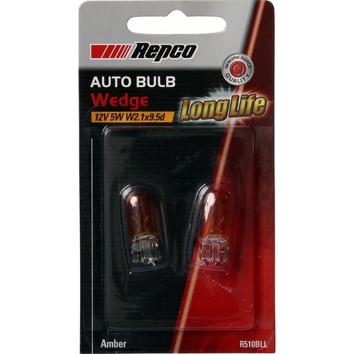 Repco WY5W Wedge Amber Globe 12V 5W W2.1x9.5d Pack of 2 - R510BLL Car Wiring