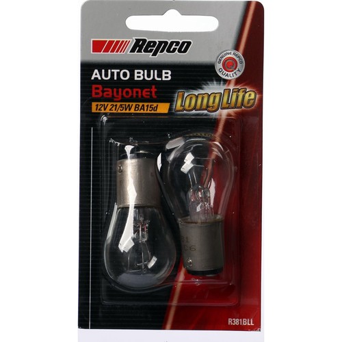 Repco S-25 Bayonet Globe 12V 21/5W BA15d Pack of 2 - R381BLL Car Wiring Adapter