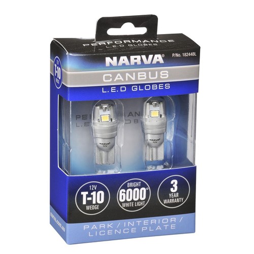 Narva 12V Gen III LED T10 Wedge Globes with Canbus (2) - 18244BL Car Lighting