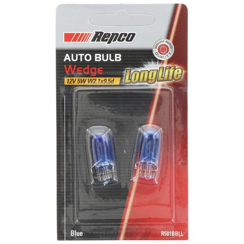 Repco W5W Blue Wedge Globe 12V 5W W2.1x9.5d Pack of 2 - R501BBLL Car Wiring