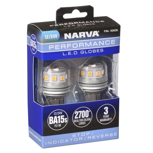 Narva 12/24V Gen III LED BA15S P21W Globes (2) - 18262BL Car Lighting Auto Part