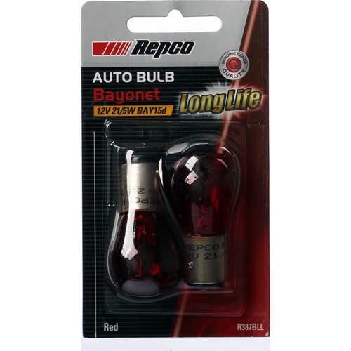 Repco P21/5W Bayonet Red Off-set pins Globe 12V 21/5W BAY15d Pack of 2 - R387BLL