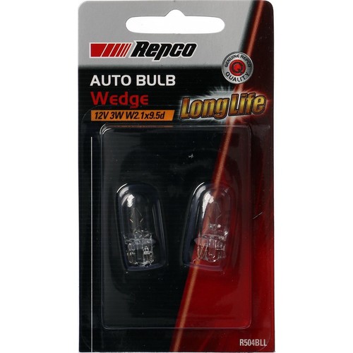 Repco W3W Wedge Globe 12V 3W W2.1x9.5d Pack of 2 - R504BLL Car Wiring Adapter