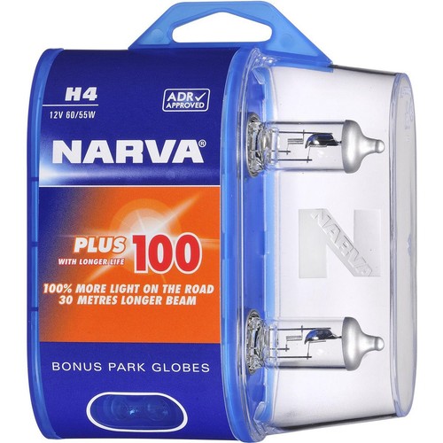 Narva H4 Headlight Bulb P43T Plus 100 12V 60/55W 2 Pce - 48872BL2 Car Wiring