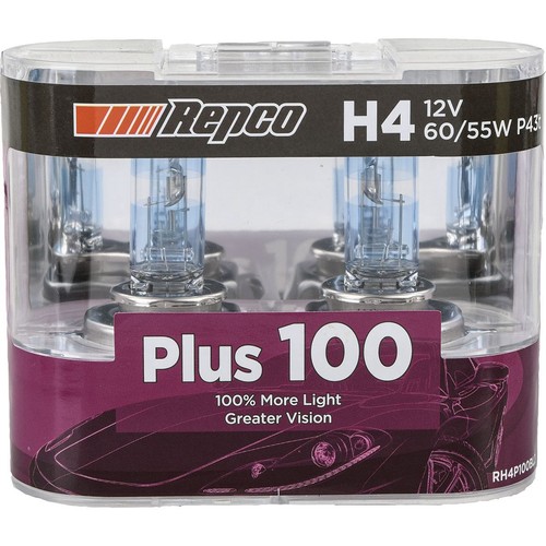 Repco H4 Headlight Bulb 12V 60/55W Plus 100 - RH4P100BL2 Car Wiring Adapter