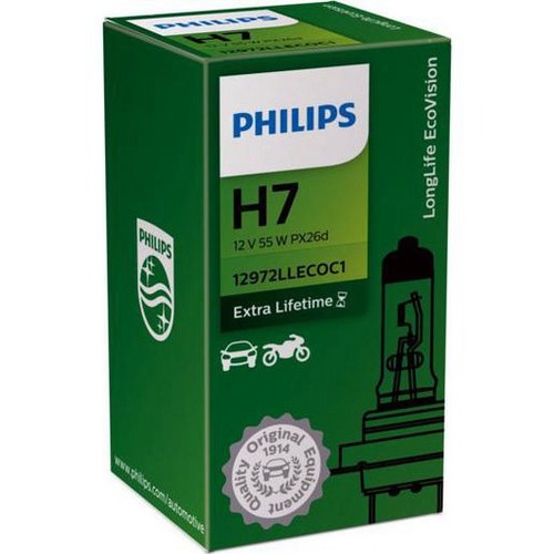 Philips H7 Headlight Bulb 12V 55W Long Life Ecovision 1 Pce - 12972LLECO Adapter