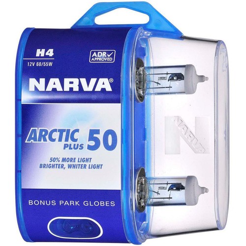 Narva H4 Headlight Bulb P43T 38 Arctic Blue 12V 60/55W 2 Pce - 48677BL2 Adapter