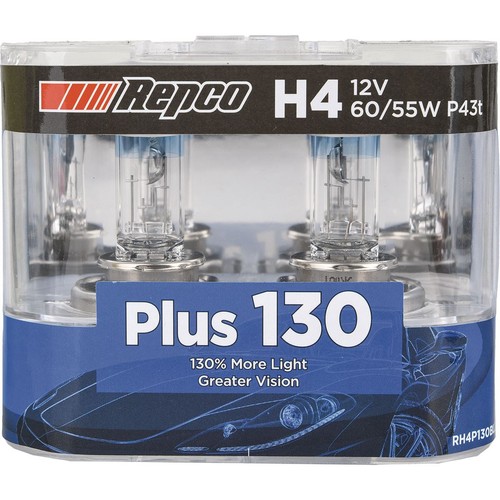 Repco H4 Headlight Bulb 12V 60/55W 130+ Bl - RH4P130BL2 Car Wiring Adapter