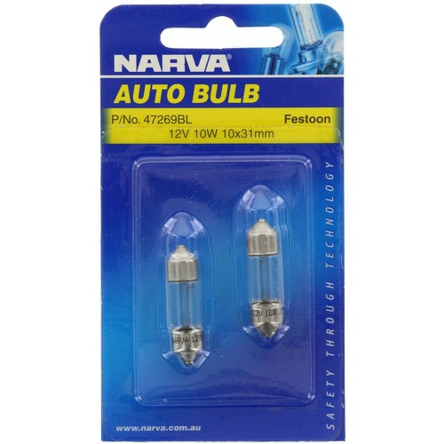 Narva Festoon Sv7.8 Globe 12V 10W - 47269BL Car Wiring Adapter Car Lighting
