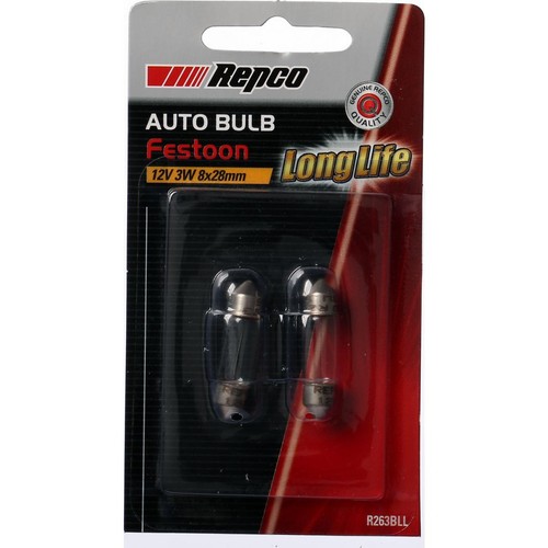 Repco 8X28 Festoon Globe 12V 3W SV7.8 Pack of 2 - R263BLL Car Wiring Adapter