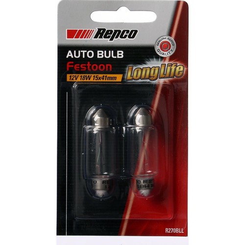 Repco 15X41 Festoon Globe 12V 18W SV8.5-8 Pack of 2 - R270BLL Car Wiring Adapter