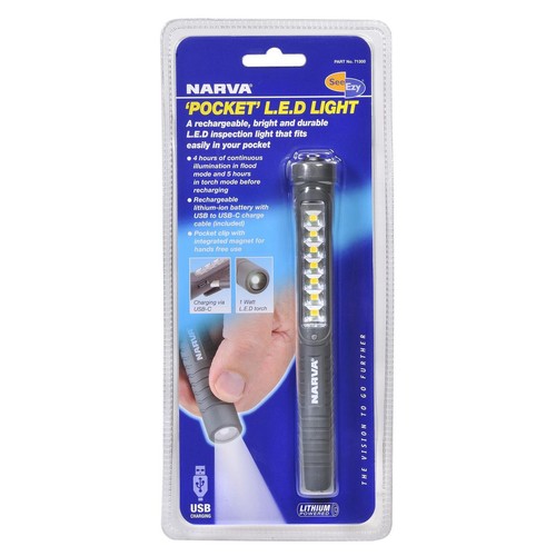 Narva Rechargeable L.E.D Pocket Inspection Light - 71300 Car Wiring Adapter