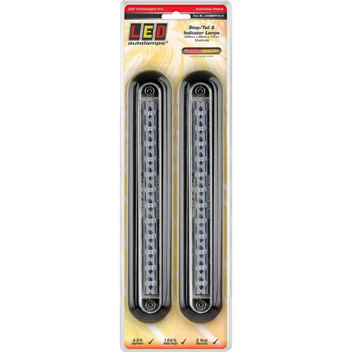 LED Autolamps 12V Stop/Tail/Indicator Lamp Black PCB Black Bracket Twin Blister