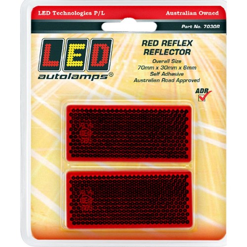LED Autolamps Red Reflector Self Adhesive 70x30x6mm Twin Blister Pack - 7030R