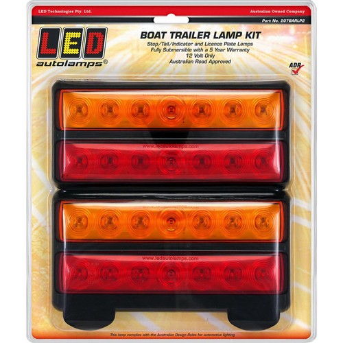 LED Autolamps 12V 2x Stop/Tail/Indicator Boat Trailer Lamps with Licence Plate L