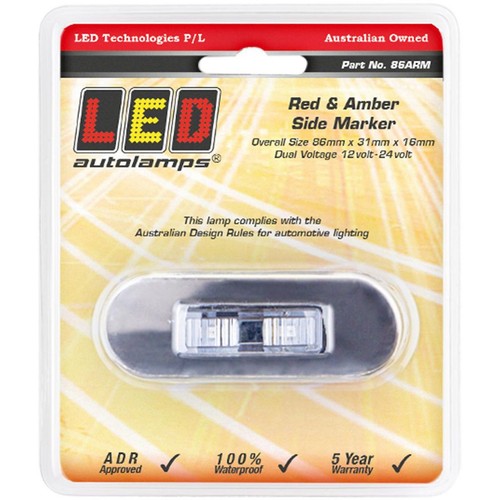 LED Autolamps 12/24V Side Marker LED Red Amber Permanent Mount - 86ARM Adapter