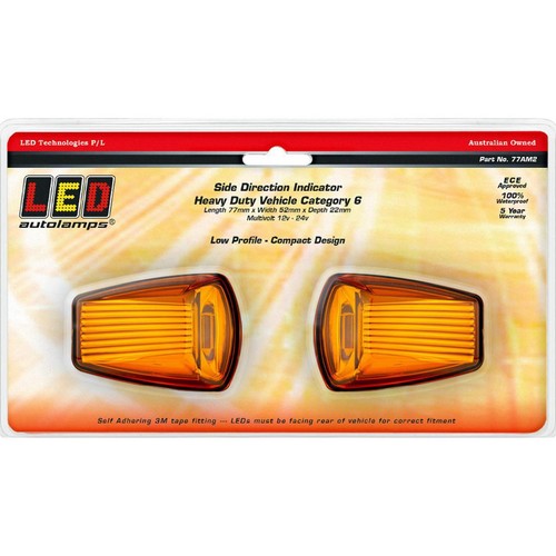 LED Autolamps 12/24V Cat6 Side Direction Indicator Lamp Amber Lens Twin Blister