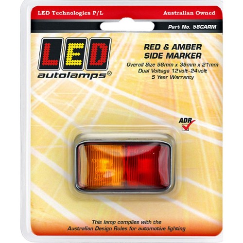 LED Autolamps 10/30V LED Red Amber Side Marker Chrome With 40cm Wire Twin Bliste