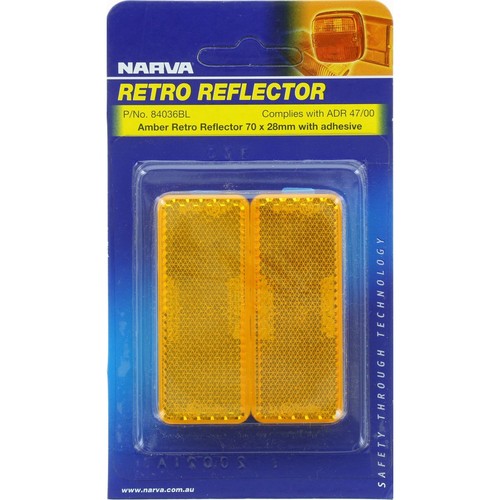 Narva Reflector Rectangle Amber 28 x 70mm - 2 Pce - 84036BL Car Wiring Adapter