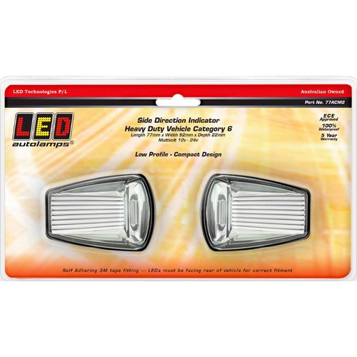 LED Autolamps 12/24V Cat6 Side Direction Indicator Clear Lens Twin Blister - 77A