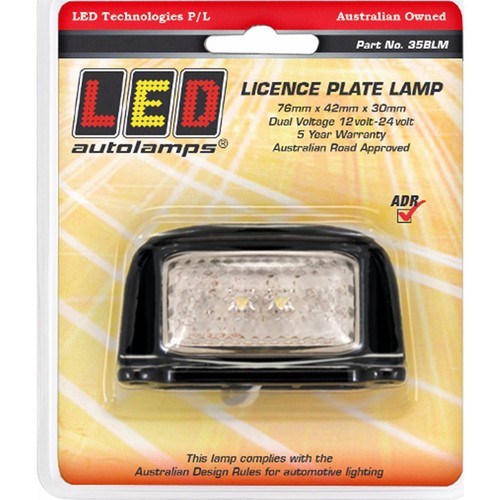 LED Autolamps Licence Plate Lamp Black Bracket Multi Volt With 40cm Wire - 35BLM