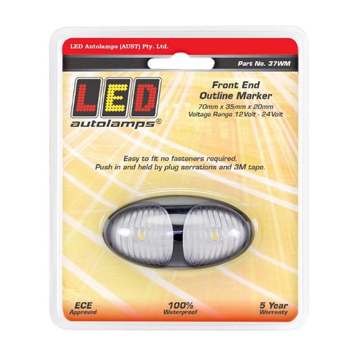 LED Autolamps Front Position White LED Marker, Clear Lens, 40cm Cable, Black Bez