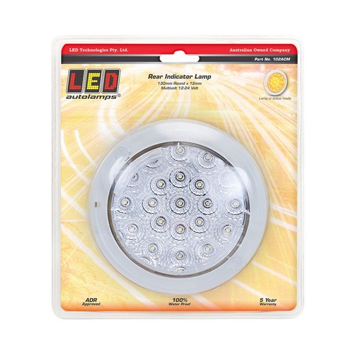 LED Autolamps 12/24V Round Indicator Lamp With Clear Lens 130mm Diameter Recesse