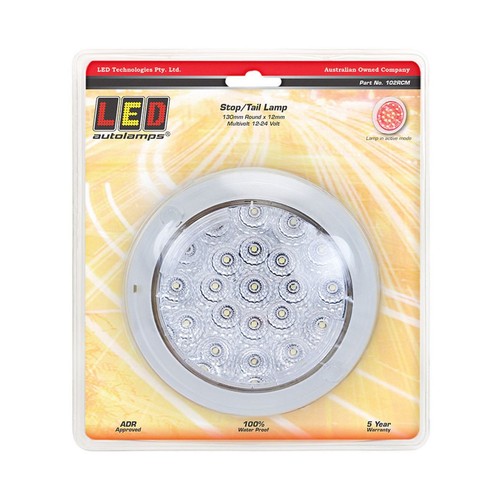 LED Autolamps 12/24V Round Stop/Tail Lamp With Clear Lens 130mm Diameter Recesse