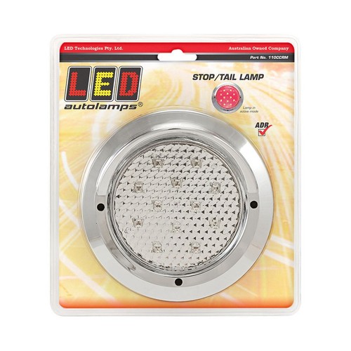 LED Autolamps 12/24V Round LED Stop/Tail Lamp Grommet And Chrome Flange - 110CCR