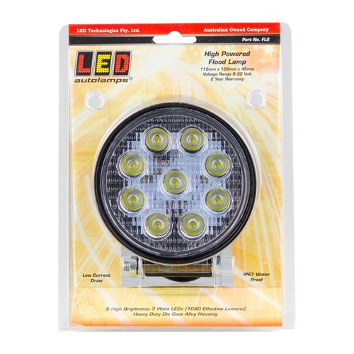 LEDAUT 9/32V High Powered Round Flood Lamp Black Powder Coated Aluminium - FL2