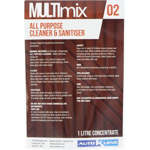 Auto Klene Multimix 2 Concentrate Label 1L - MM2LABELCONC Part