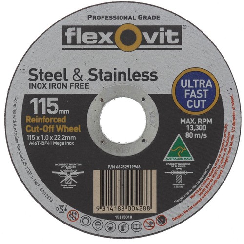 Flexovit Reinforced Cut Off Wheel Stainless Steel 115 x 1.0 x 22.2mm - 662529199