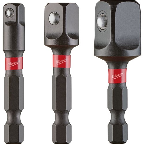 Milwaukee SHOCKWAVE Power Bit Socket Adapter 3Pc Set 1/4in Hex to 1/4in 3/8in 1/
