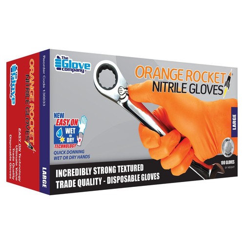 TGC Rocket Orange Nitrile Gloves Large 100 pieces Auto Part