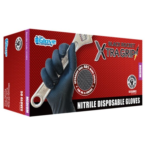 TGC Rocket Black Xtra Grip Nitrile Gloves Medium 50 Pack - 131002 Auto Part