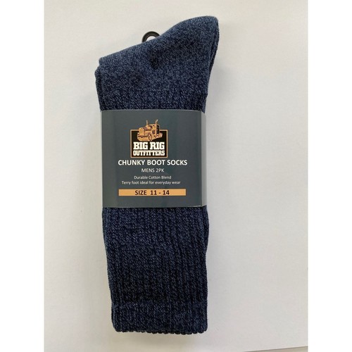 Big Rig Outfitters Chunky Boot Navy Socks Size 11 -14 2pk - 61000611 Garden DIY