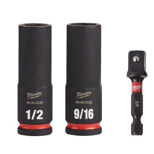 Milwaukee SHOCKWAVE 3/8in Drive 3PC SAE Deep 6 Point Impact Socket Set - 4966441