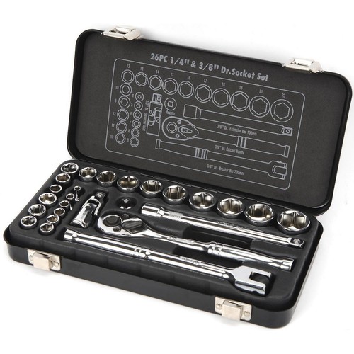 Mechpro 26 Piece Metric 1/4 & 3/8 inch Socket Set - MPBSK153K Workshop Tool DIY