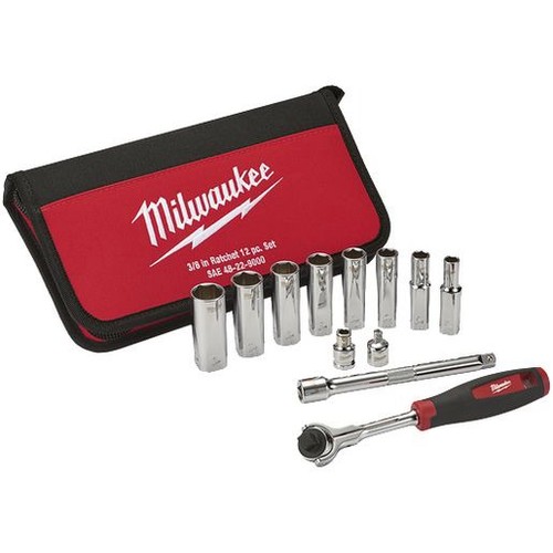 Milwaukee 3/8in Drive Socket Set - 12Pc SAE - 48229000 Auto Part Workshop Tool