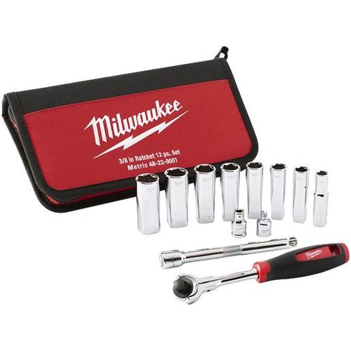 Milwaukee 3/8in Drive Socket Set - 12pc Metric - 48229001 Auto Part DIY