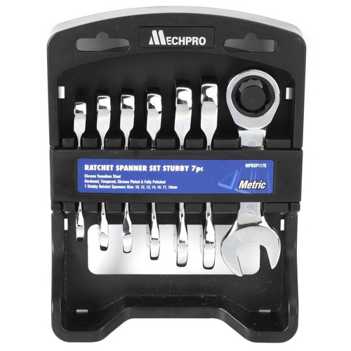 Mechpro 7 Piece Metric Stubby Ratchet Spanner Set Auto Part Workshop Tool DIY