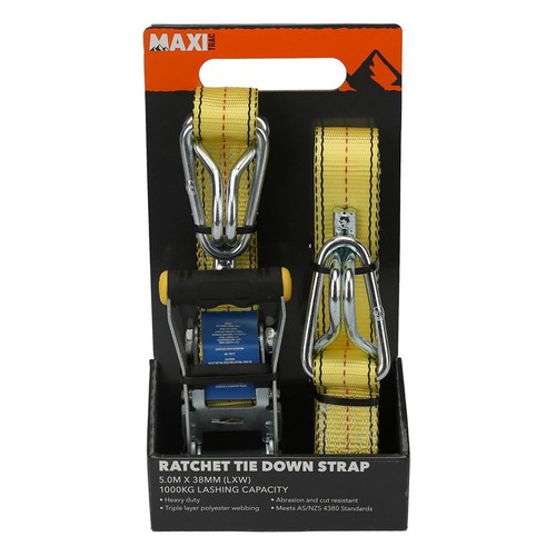 MaxiTrac Heavy Duty Ratchet Tie Down Strap 5.0m x 38mm, 1000kg Auto Part